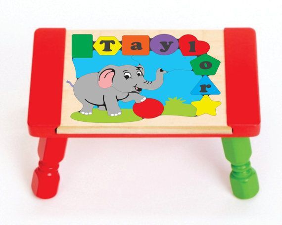 Personalized Name Elephant Theme Puzzle Stool - (FREE SHIPPING)
