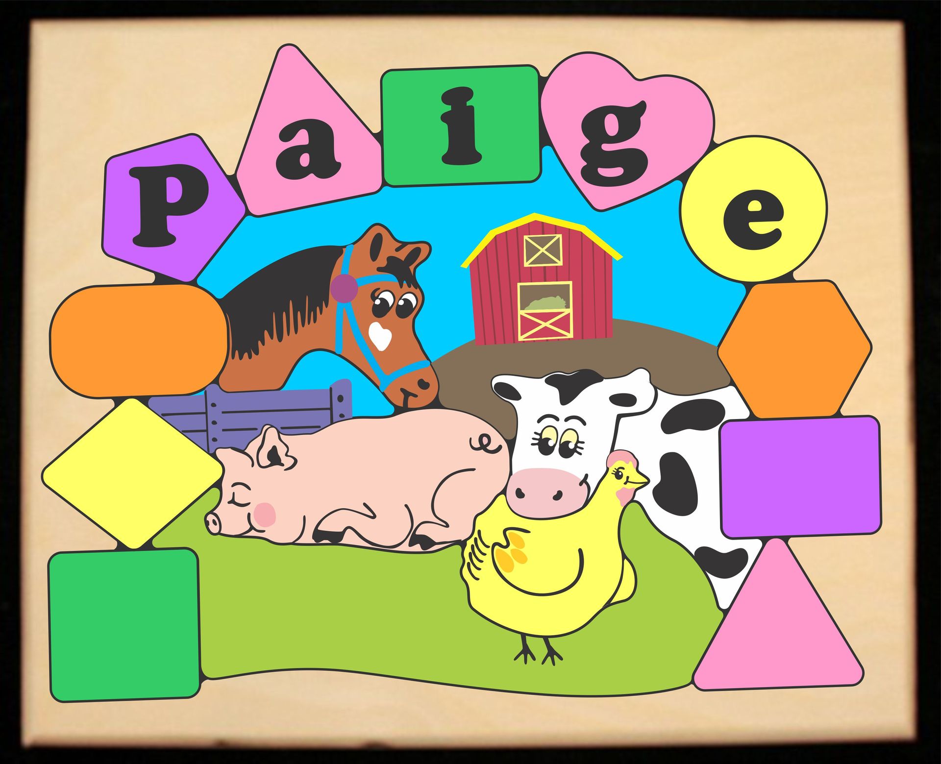 Personalized Name Farm Animals Theme Puzzle - Primary or Pastel(FREE SHIPPING)