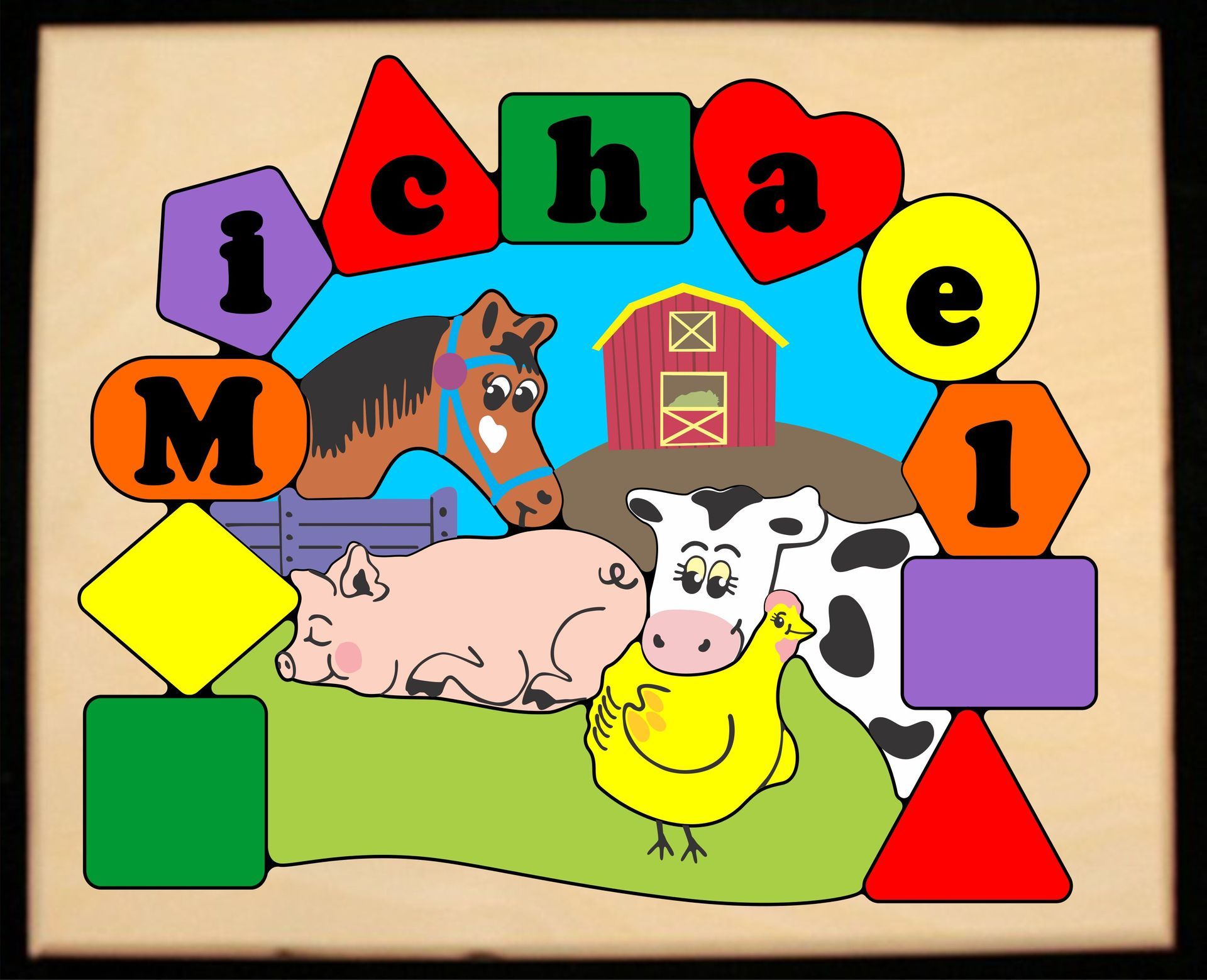 Personalized Name Farm Animals Theme Puzzle - Primary or Pastel(FREE SHIPPING)