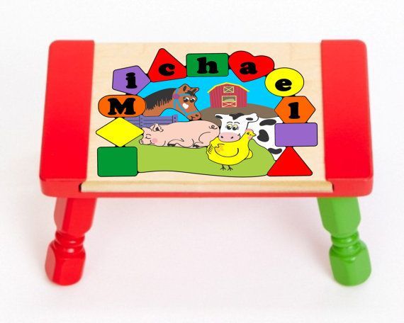 Personalized Name Farm Animals Theme Puzzle Stool - Primary - (FREE SHIPPING)