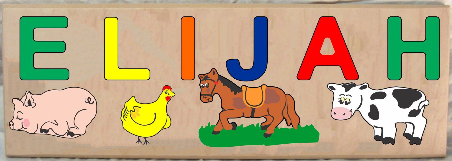 CUSTOM LONG BOARD NAME FARM ANIMALS THEME PUZZLE -  (FREE SHIPPING)