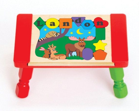 Personalized Name North Woods Forest Animals Theme Puzzle Stool - (FREE SHIPPING)