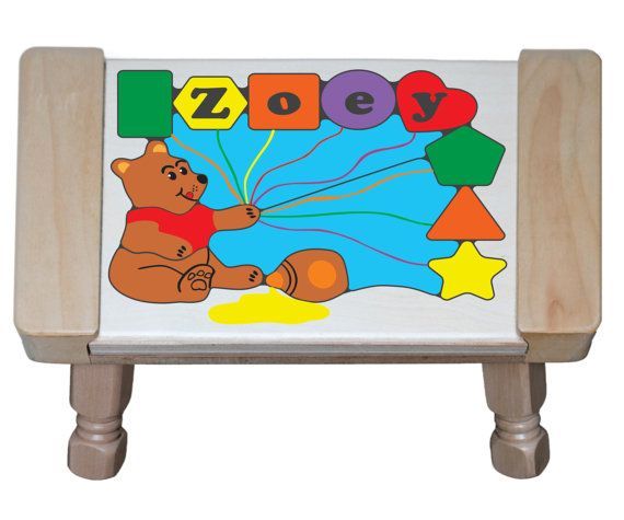 Personalized Name Honey Bear Theme Puzzle Stool - Primary or Pastel (FREE SHIPPING)