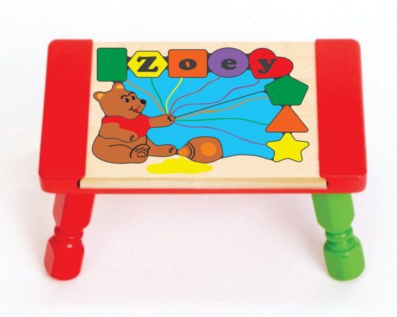 Personalized Name Honey Bear Theme Puzzle Stool - Primary or Pastel (FREE SHIPPING)