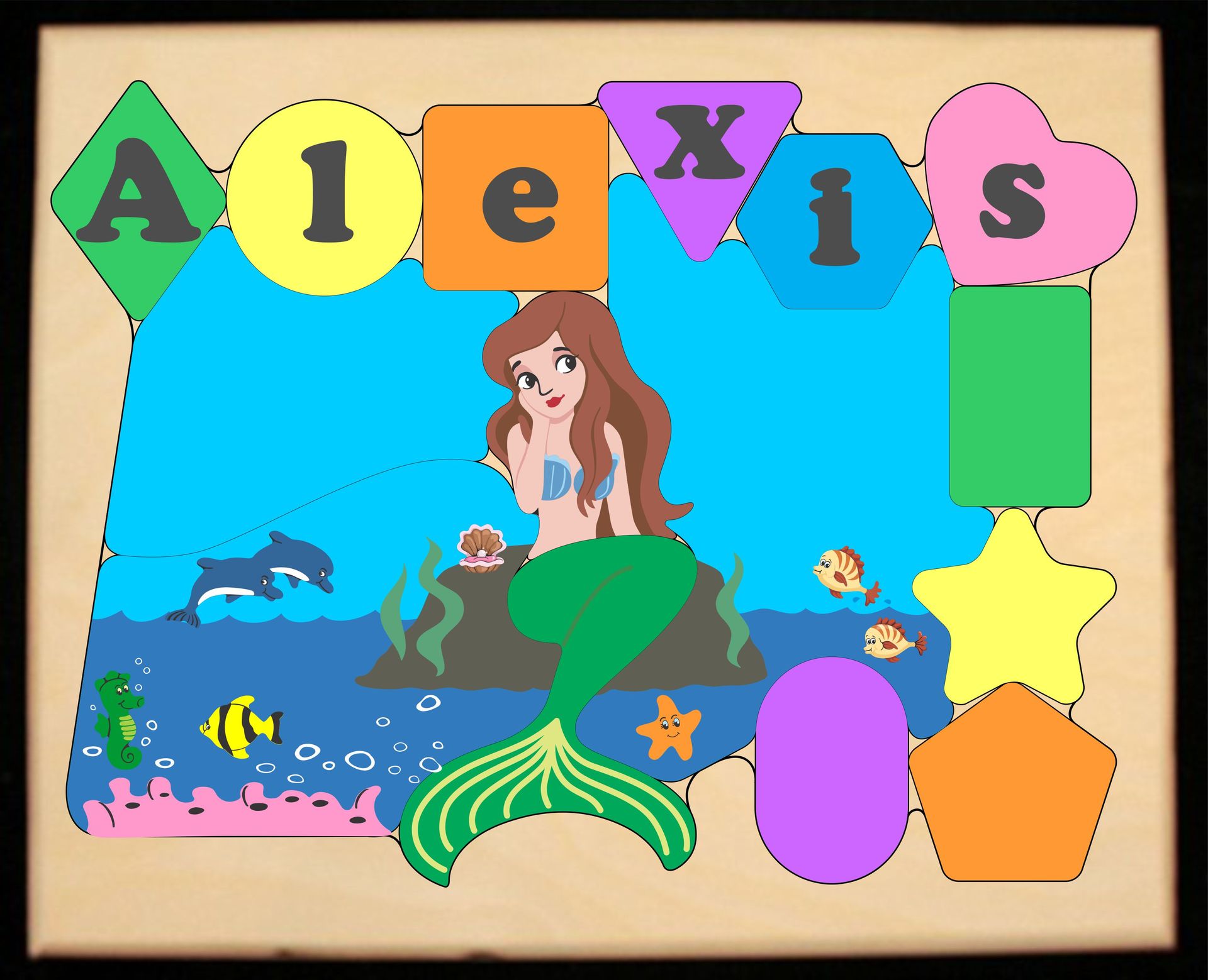 Personalized Name Mermaid Theme Puzzle - Pastel or Primary (FREE SHIPPING)