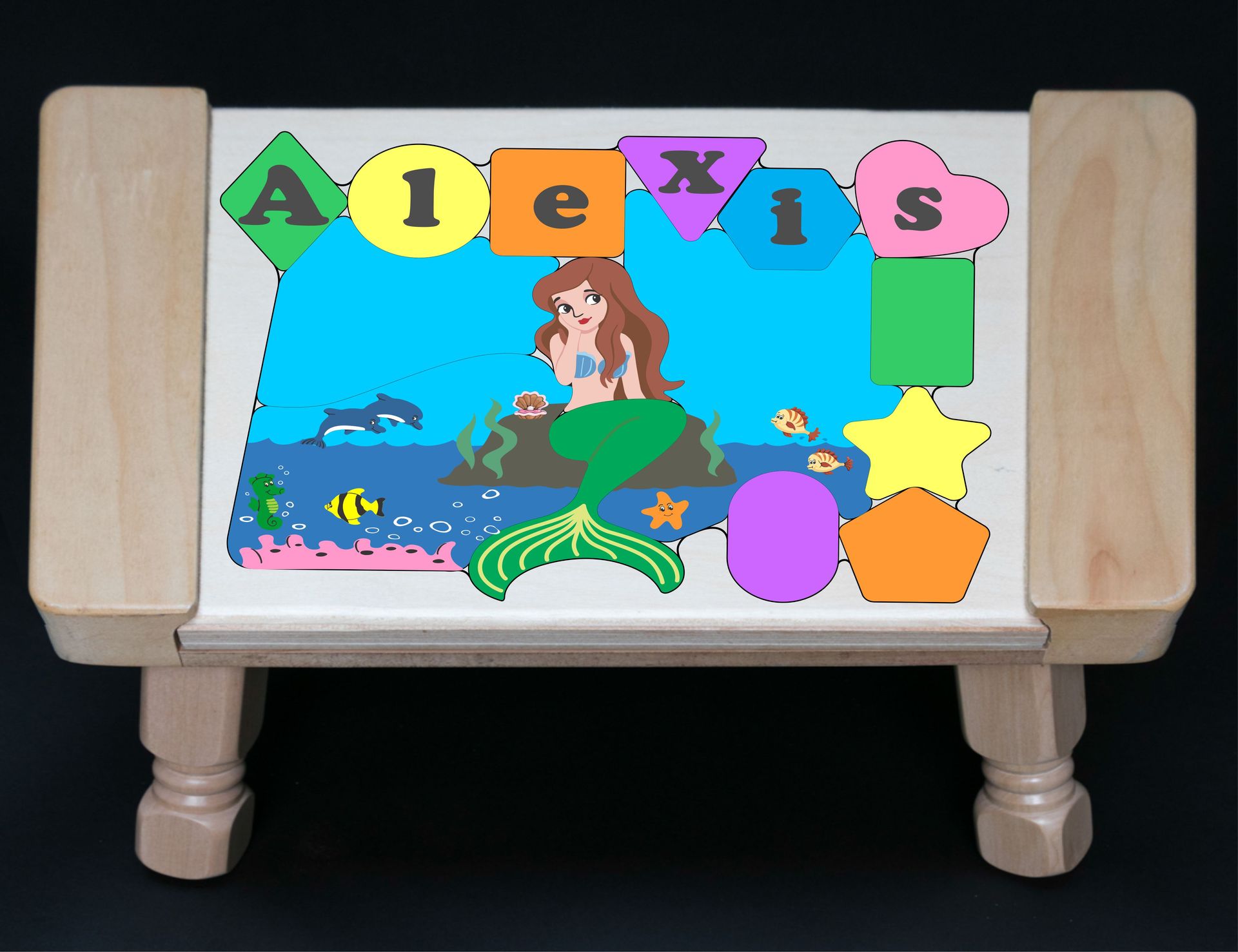 Personalized Name Mermaid Theme Puzzle Stool - Pastel or Primary (FREE SHIPPING)