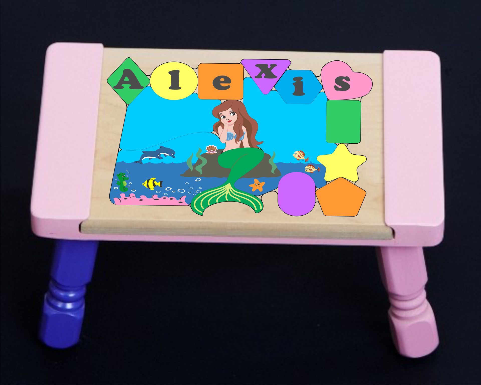 Personalized Name Mermaid Theme Puzzle Stool - Pastel or Primary (FREE SHIPPING)