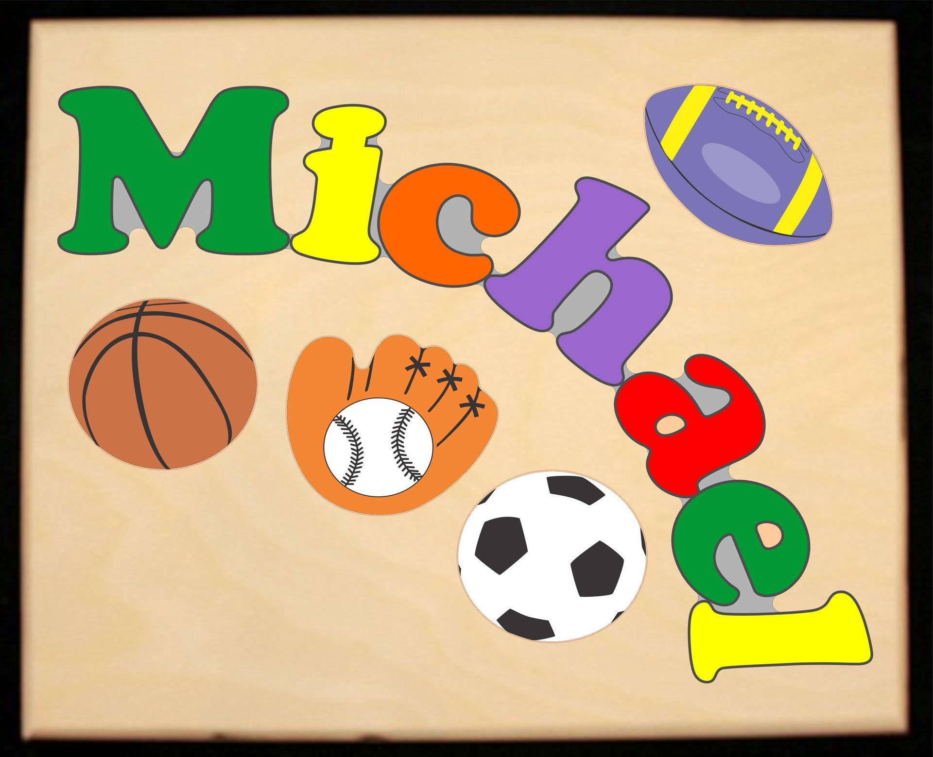 Custom Name(s) Sports Theme Puzzle in upper and lower case letters - Primary or Pastel, (FREE SHIPPING)