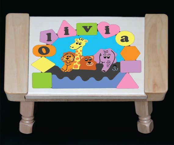 Personalized Name Noah's Ark Theme Puzzle Stool- Pastel or Primary- (FREE SHIPPING)