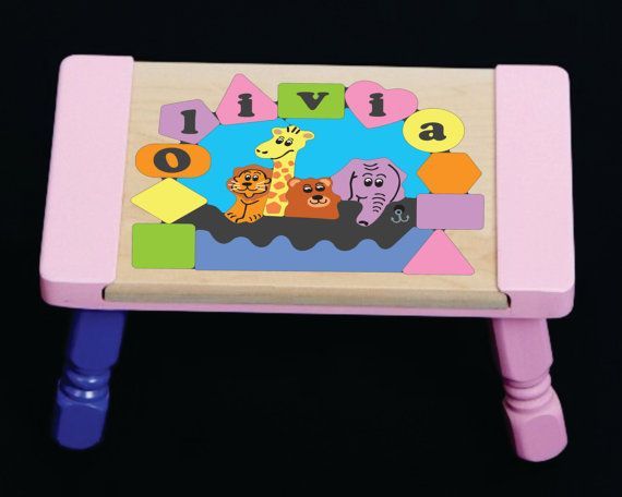 Personalized Name Noah's Ark Theme Puzzle Stool- Pastel or Primary- (FREE SHIPPING)