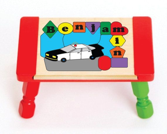 Personalized Name Police Car Theme Puzzle Stool - (FREE SHIPPING)
