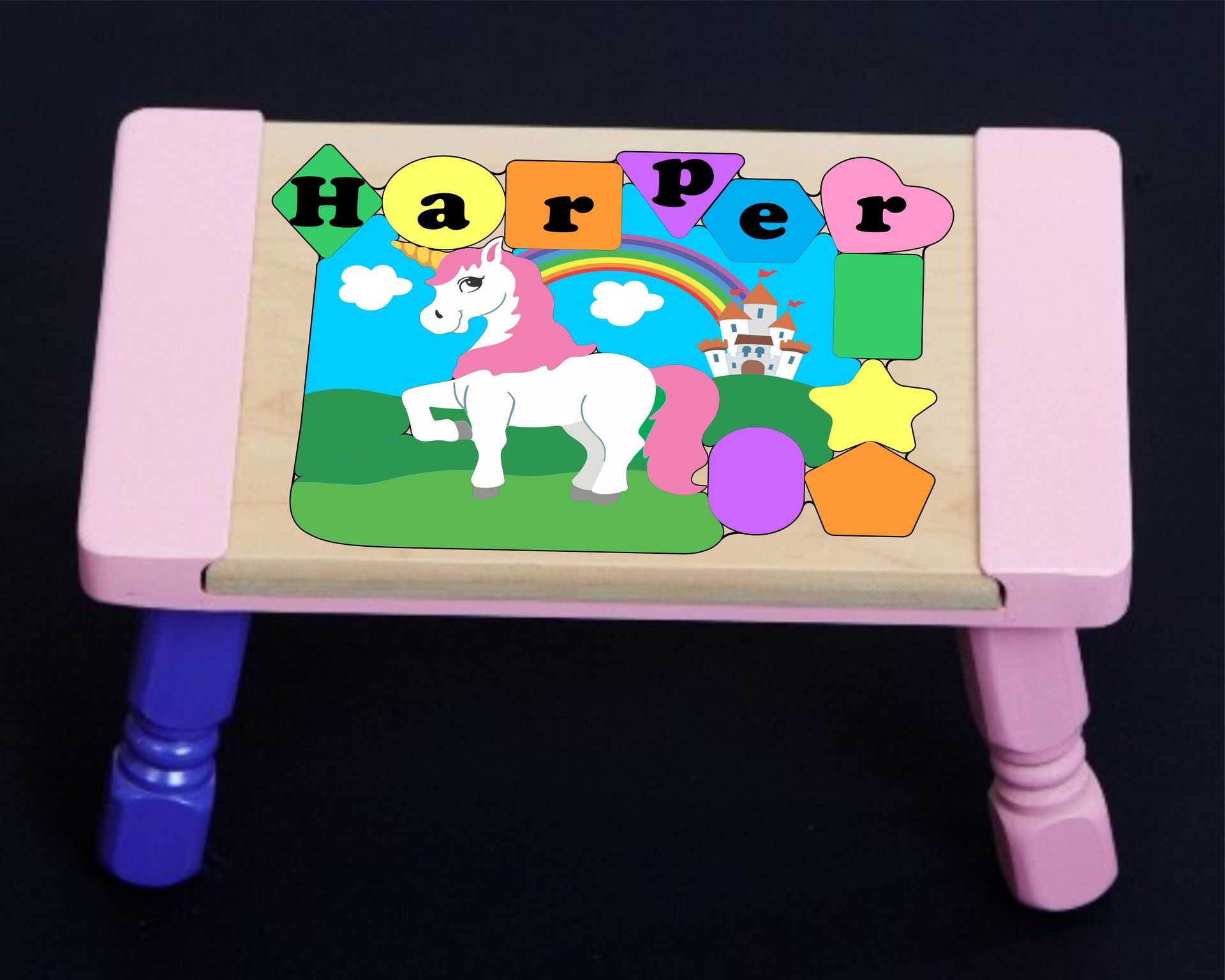 Personalized Name Unicorn Theme Puzzle Stool - Pastel or Primary(FREE SHIPPING)