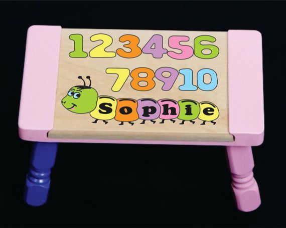 Personalized Name Number Worm Theme Puzzle Stool  - Pastel or Primary (FREE SHIPPING)