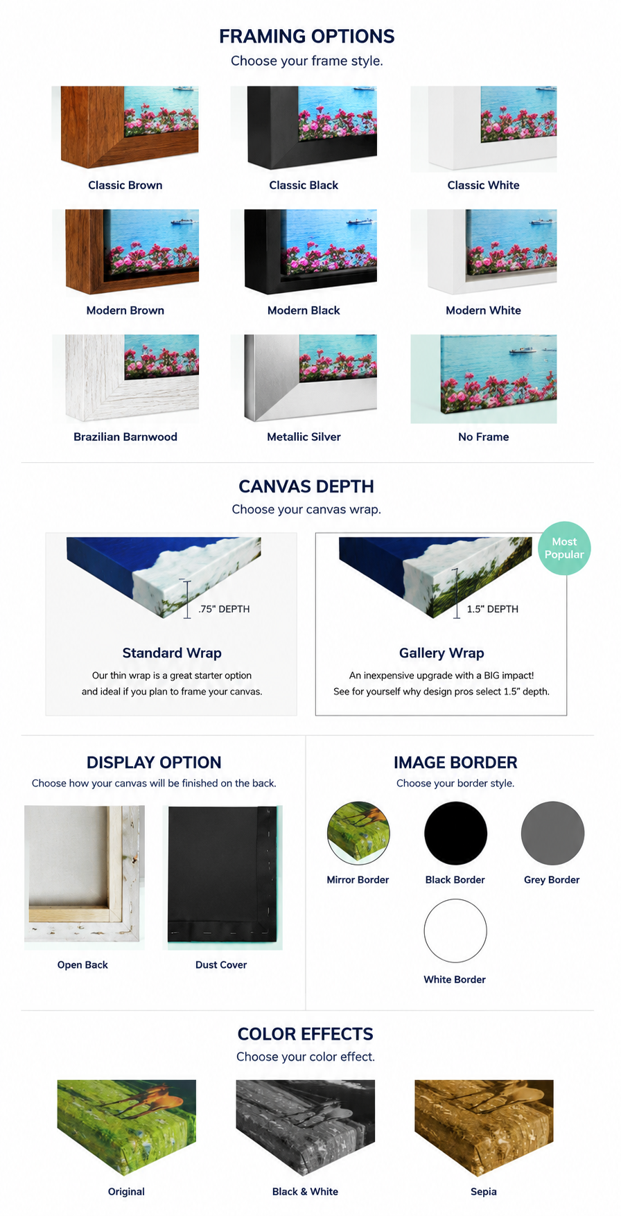 Collage of pool and canopy roof style options with color swatches and material samples