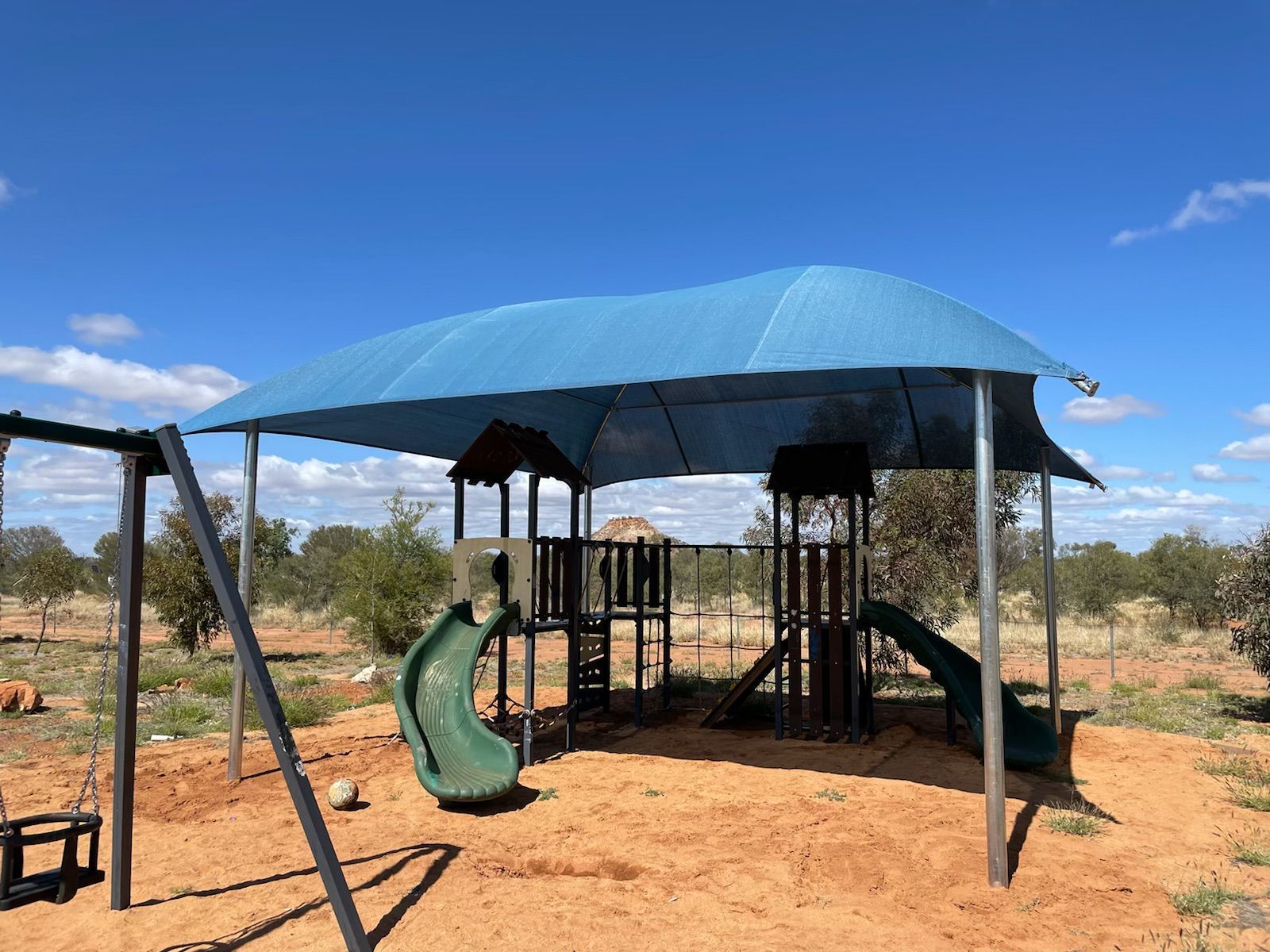Blue Shade Sail Over A Playground  — Shadetech in Alice in Ciccone, NT