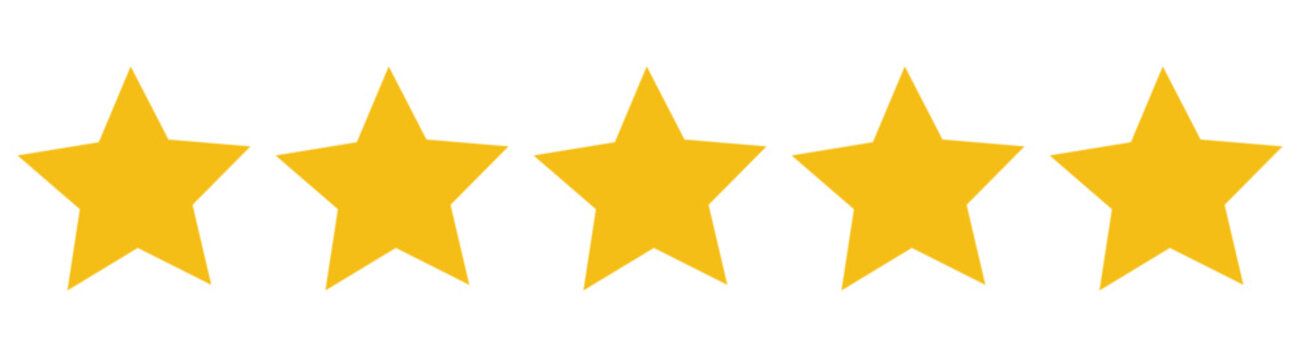 Five yellow stars in a row, representing a rating of five out of five.
