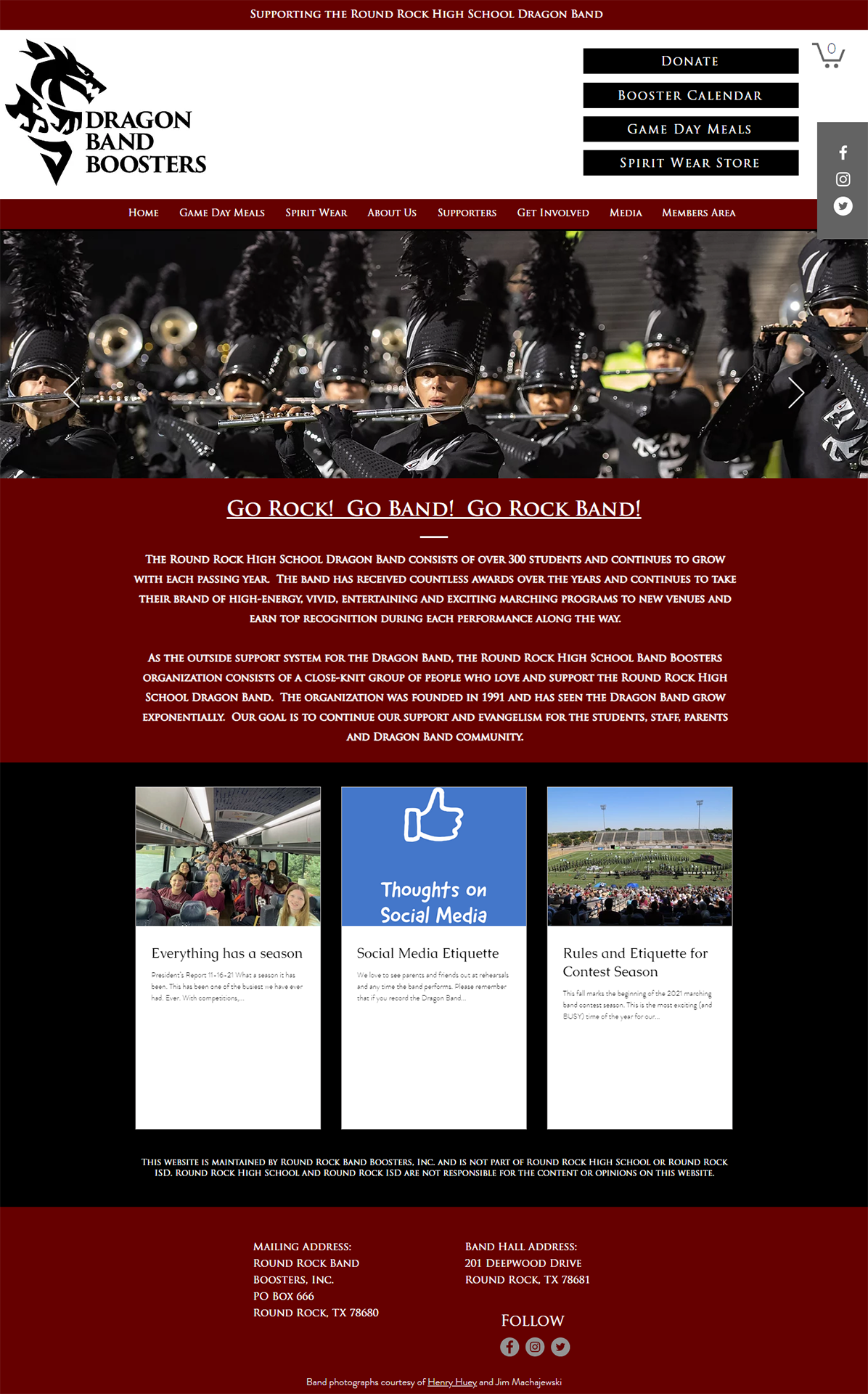 Dragon Band Boosters webpage