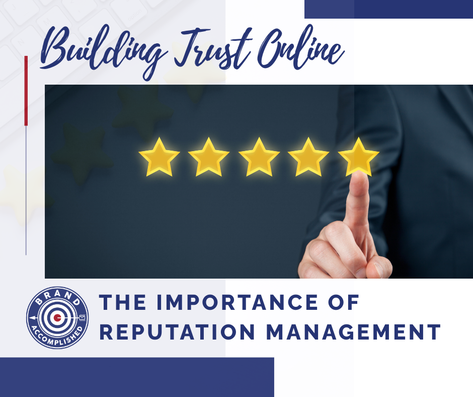 Building Trust Online with five stars and a finger selecting a rating for reputation management