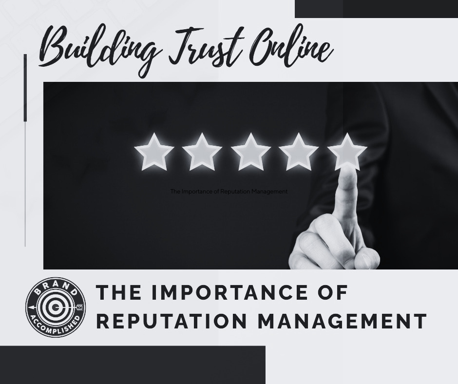 Building Trust Online: five-star rating with hand tapping the last star, reputation management theme