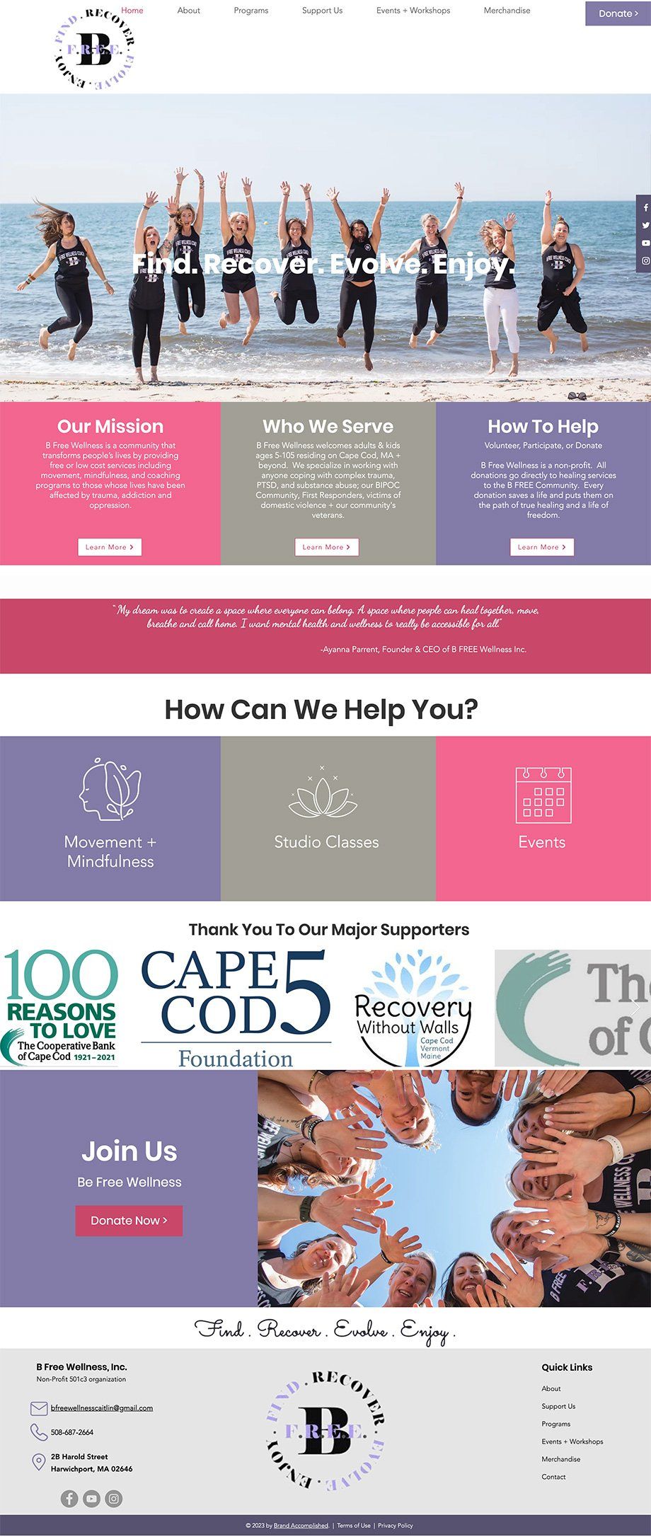 B Free Wellness webpage