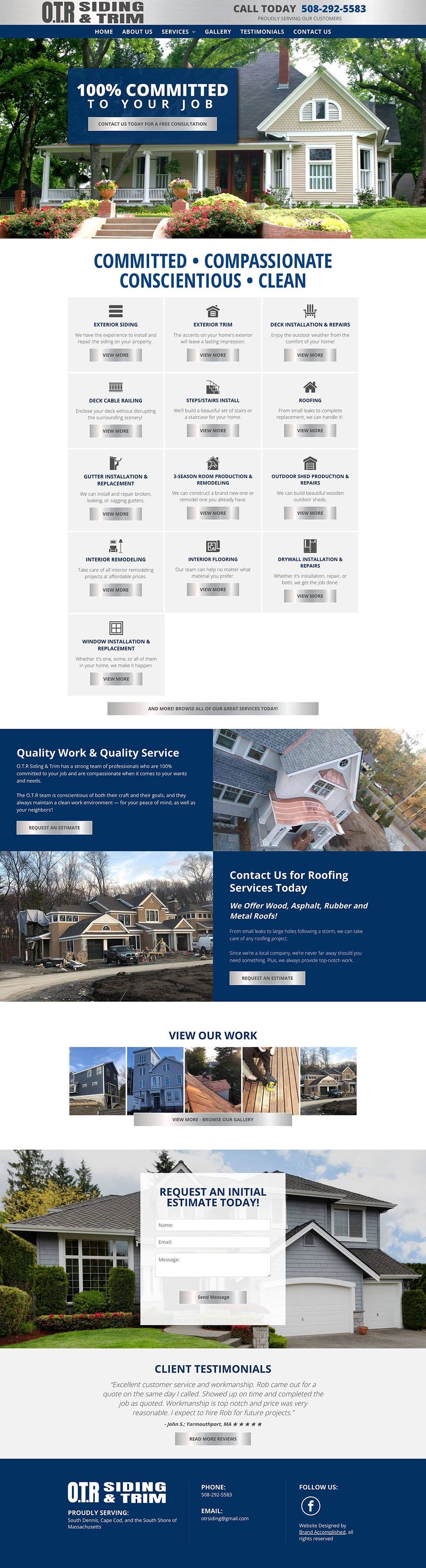 OTR Siding and Trim webpage