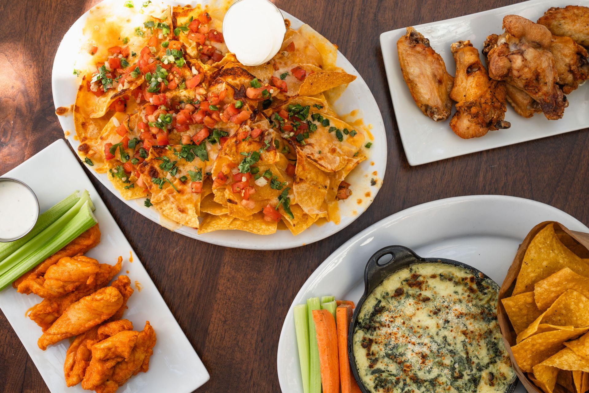 wings, nachos, dips