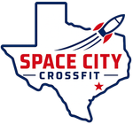 Space City CrossFit logo over Texas outline with rocket and red stars