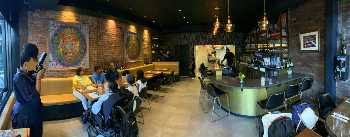 Wheelchair Accessible Contento NYC indoor panoramic view of accessible bar and restaurant layout.