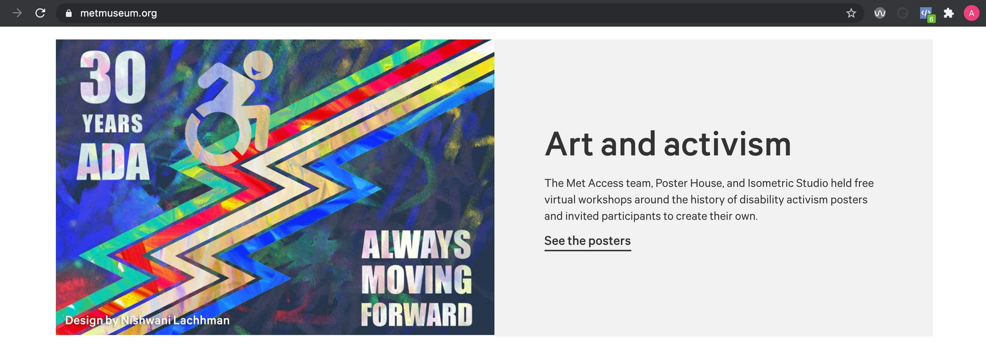 A digital photo of Annie's Met Museum Disability Pride Art feature.