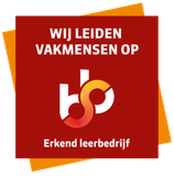 A logo for wij leiden vakmensen op erkend leerbedrijf