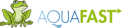 Un logo Aquafast avec une grenouille dessus
