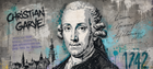 Graffiti-muurschildering van Christian Gärtner in zwarte, blauwe en grijze tinten, met het jaartal 1712 rechts.