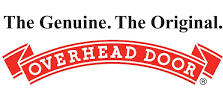 Overhead Door logo: Red ribbon with white text 