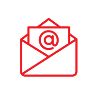 Icono de sobre rojo con el símbolo @, que sugiere correo electrónico o mensajería en línea.