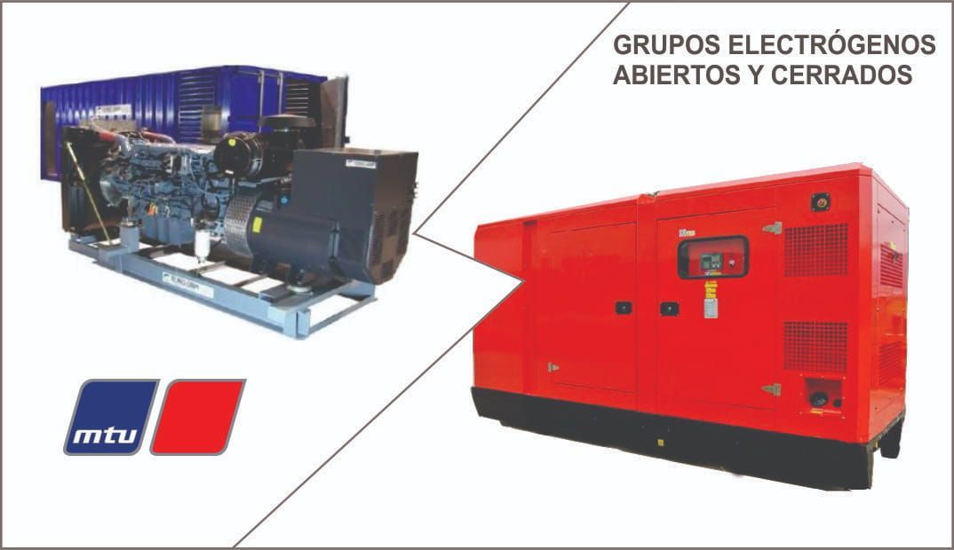 Grupos electrógenos abiertos y cerrados: generador azul abierto y generador rojo cerrado MTU