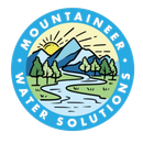 Mountaineer Water Solutions logo with mountains, river, trees, and sun in a blue circle