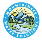 Mountaineer Water Solutions logo with mountains, river, trees, and sun in a blue circle