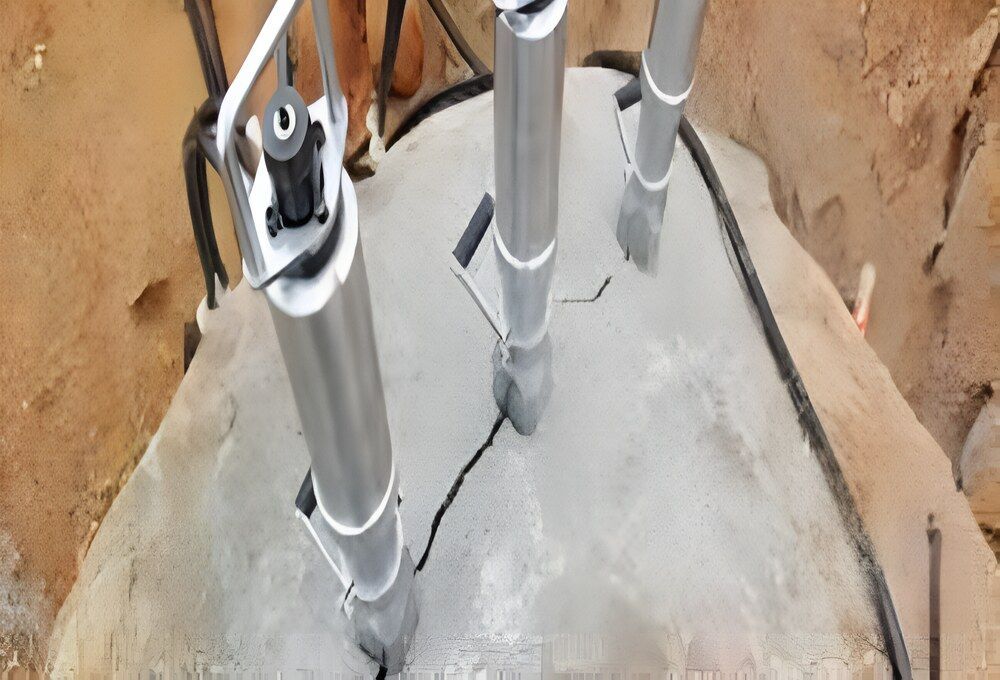 A Group Of Metal Pipes Are Sitting On Top Of A Large Rock — Newcastle Cut & Drill In Boolaroo, NSW