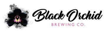 Black Orchid Brewing Co. logo with a black orchid flower and pink script text