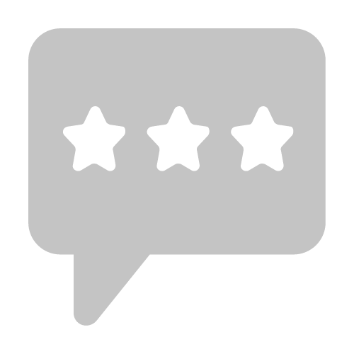 A speech bubble with three stars inside of it.