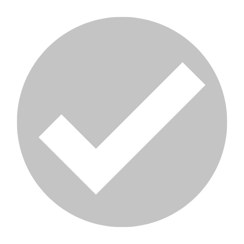 A white check mark in a gray circle on a white background.