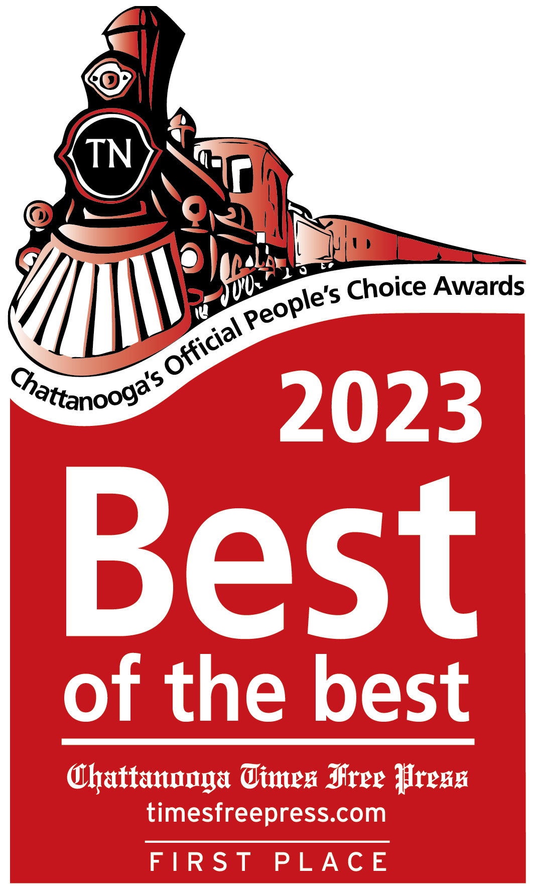 A red sign that says best of the best with a train on it