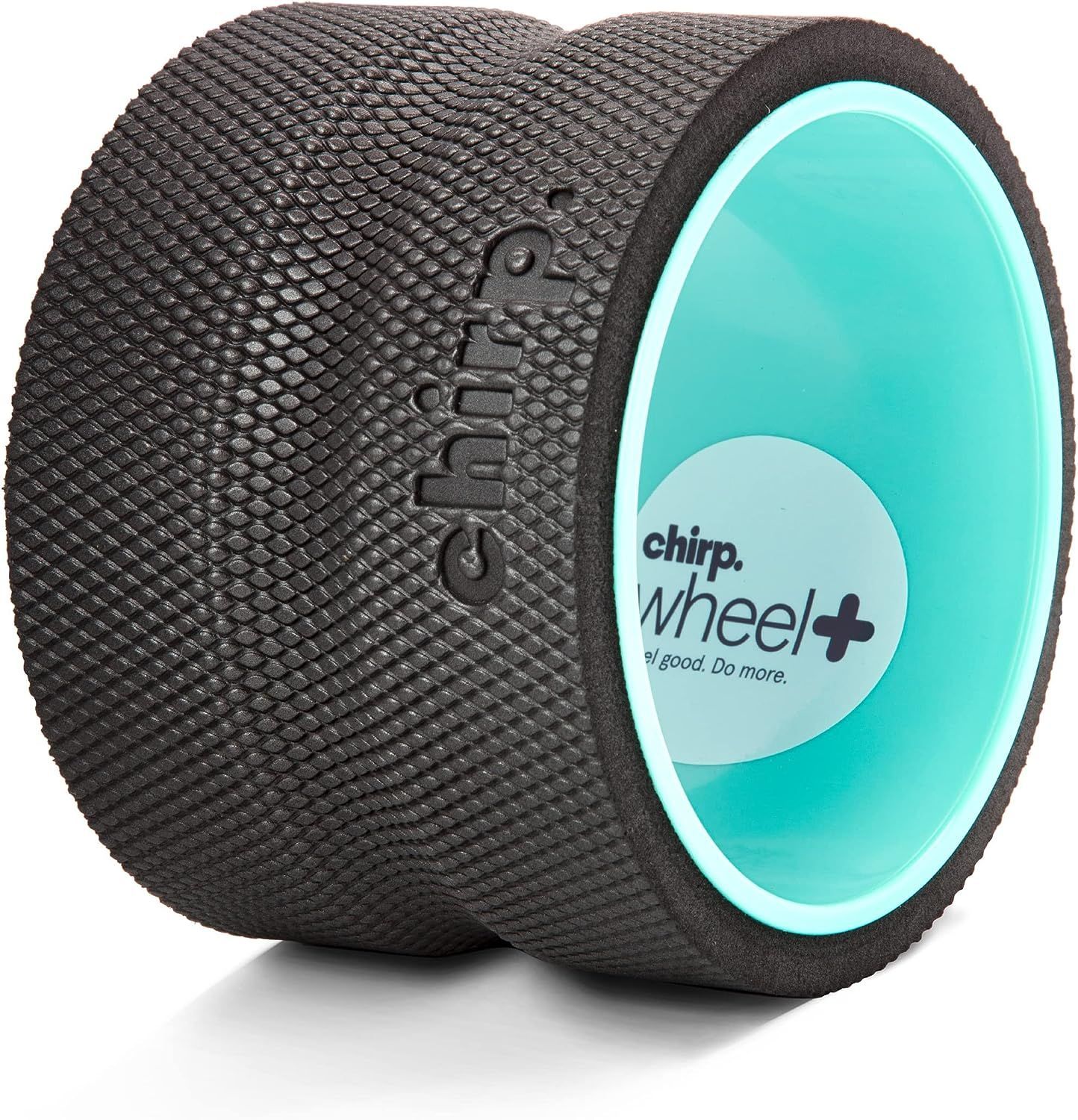 A black chirp wheel with a blue rim