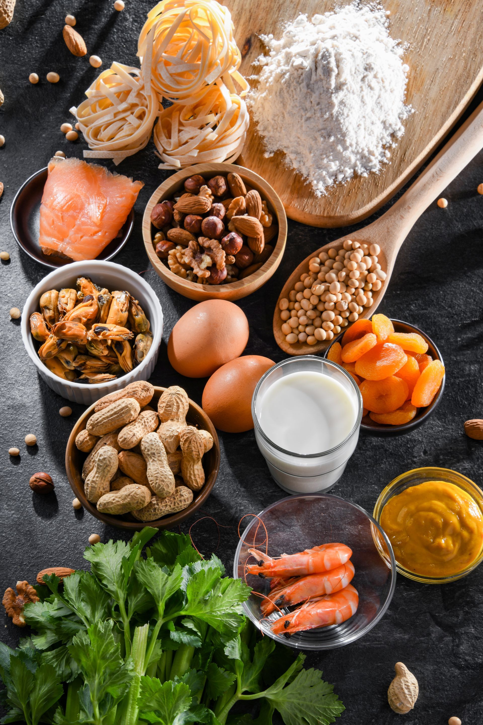 There are many different types of food on the table.