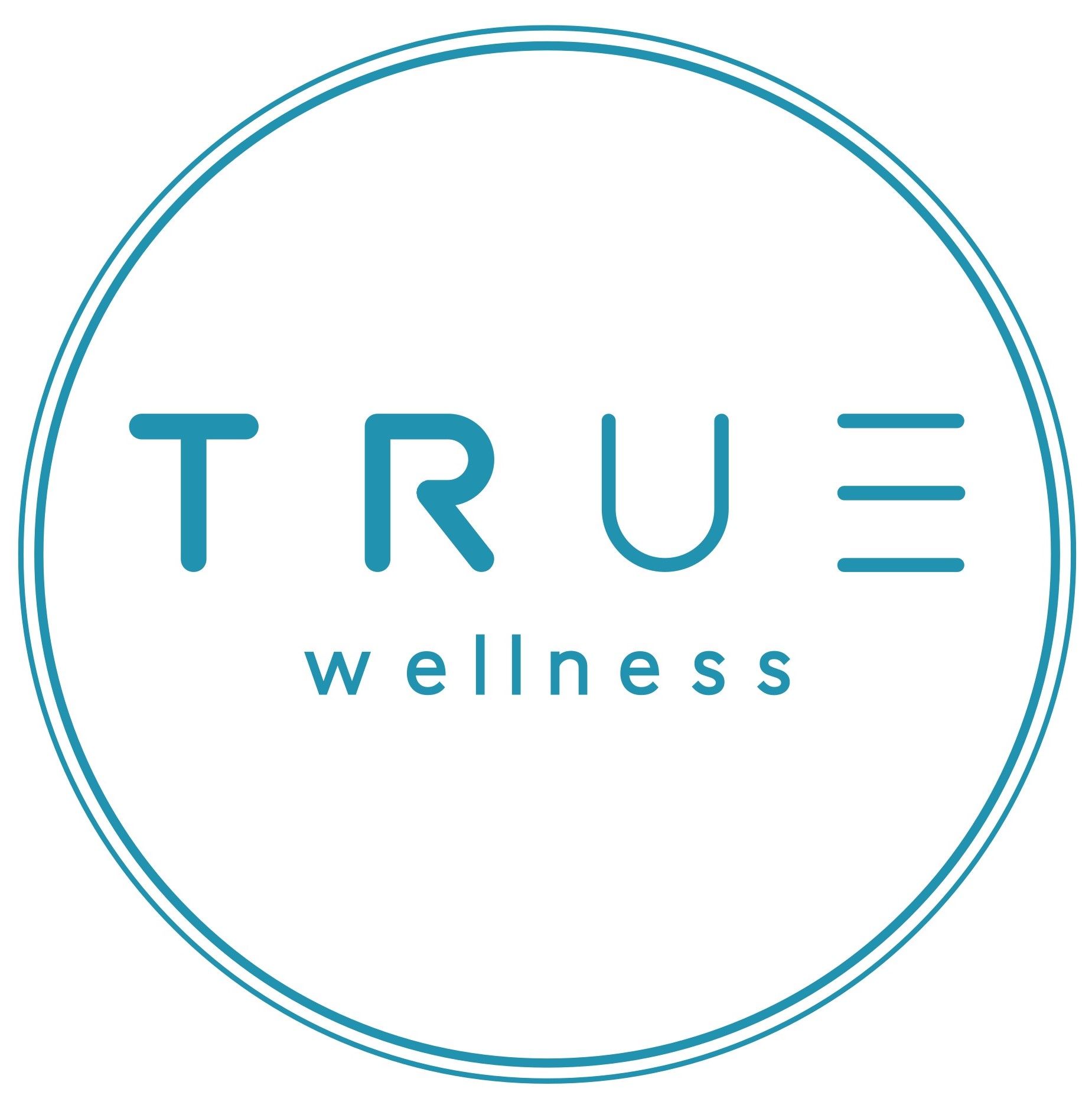 The true wellness logo is in a blue circle on a white background.