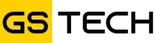 GS TECH logo in black on a yellow and white background