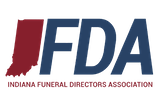 Indiana Funeral Directors Association logo with maroon and blue FDA letters