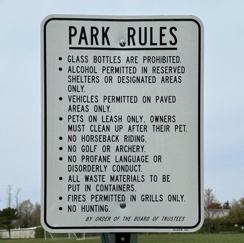 Park rules and regulations sign