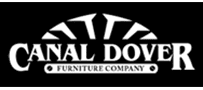 White logo for Canal Dover Furniture Company on a black background, featuring a stylized arch above the brand name.