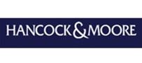 Hancock & Moore logo featuring white serif text on a dark blue rectangular background.